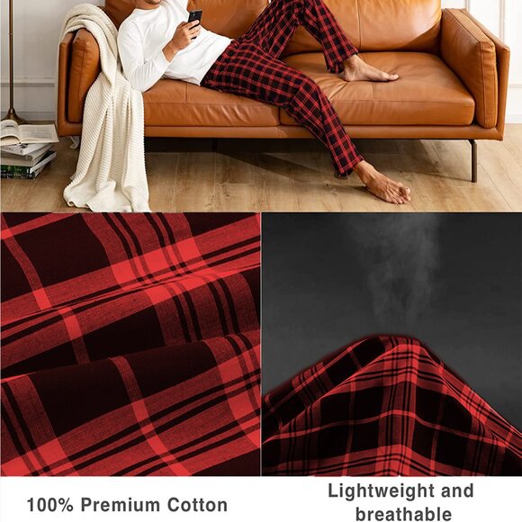 Men's Ultra-Soft Cozy Comfy Breathable Flannel Plaid Lounge Pajama Sleep Pants - Picture 7 of 16